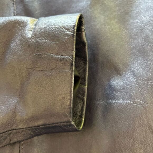 Vintage 80s Nora Ritti Oversized Blue Leather Jacket Belted Cropped Moto Style M - Picture 13 of 16